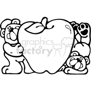 The clipart image shows two black and white cartoon bears by a large apple. The image appears to be themed for a teacher or classroom setting.
