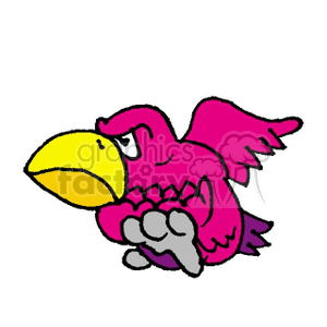 The image depicts a cartoon of a pink parrot with its wings spread out. The parrot appears to have a grumpy or angry expression, highlighted by its furrowed brow and downturned beak. The clipart style is simple, with bold outlines and flat colors.