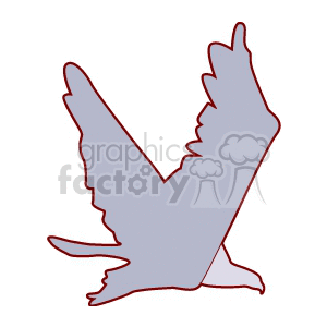 Clipart image of a bird in flight with outstretched wings, outlined in red and filled with a solid grey color.
