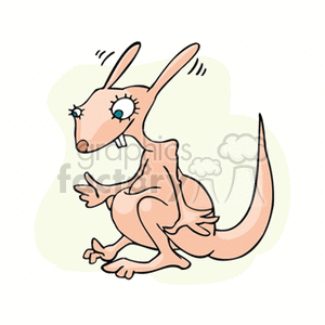 This clipart image features a cartoon of a kangaroo. The kangaroo appears to be standing upright on its powerful hind legs, with a long tail extending behind it for balance. Its ears are perked up, and it has exaggerated, large eyes with eyelashes, giving it a whimsical appearance.