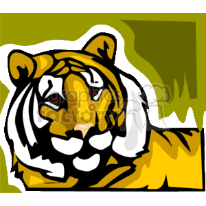   This is a stylized, abstract clipart image of a tiger. The tiger is illustrated with bold lines and shapes, using a limited color palette primarily consisting of yellow, orange, black, and white, which are typical colors for a tiger