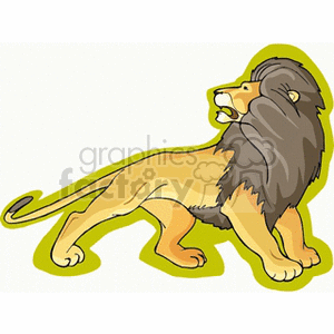 The clipart image displays a cartoon representation of a lion in a dynamic pose, with its mane, tail, and characteristic features depicted in a stylized manner. 