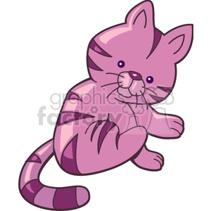 The image is a clipart of a stylized purple kitten. The kitten appears to be in a playful or sitting position, with its head turned slightly to the side and one paw raised. It features classic cartoon characteristics such as a simplified shape, exaggerated features, and bold outlines, which are hallmarks of an anime-influenced style.
