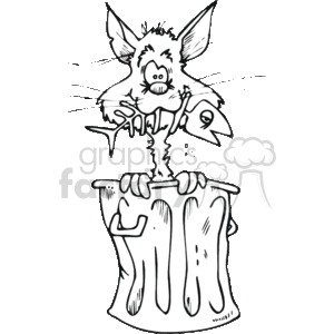 Black And White Cat Sitting In A Garbage Can With A Fish Skeleton In Its Mouth Clipart Royalty Free Clipart 131157