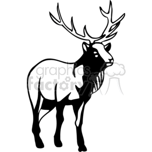 This image features the black and white silhouette of a deer, specifically a buck given its large, branching antlers.