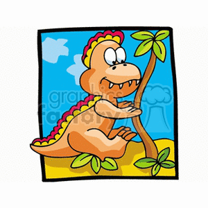 Cartoon Dinosaur Hugging Palm Tree - Funny Dino