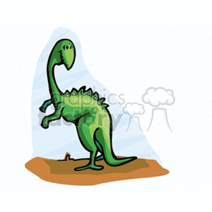 This clipart image depicts a stylized, cartoonish dinosaur standing on two legs with a large tail and spiky protrusions running down its back, likely intended to be a humorous and child-friendly representation of a dinosaur.