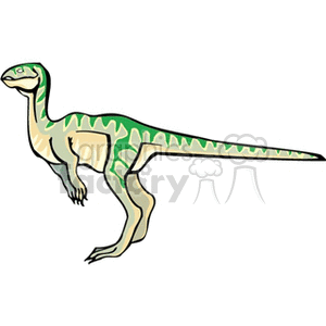 The clipart image features a stylized illustration of a bipedal dinosaur with a long tail, depicted in shades of green and beige.