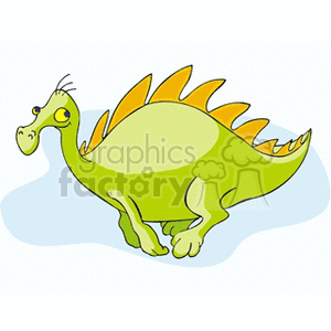   The image shows a cartoon of a green dinosaur with yellow spiky plates running down its back and tail. It has a friendly and somewhat goofy expression with prominent eyelashes suggesting it
