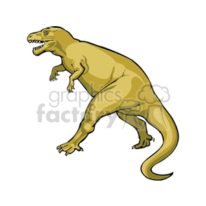 The image depicts a cartoon representation of a Tyrannosaurus Rex, an ancient carnivorous dinosaur known for its massive size, powerful jaws, and short forelimbs.