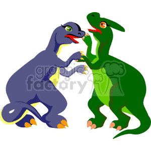 Playful Cartoon Dinosaurs Engaged in a Tussle