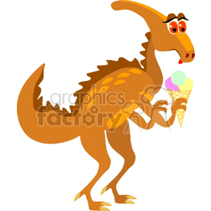 Cartoon Dinosaur Enjoying Ice Cream - Cute Dino