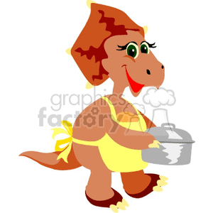 Friendly Cartoon Dinosaur Ready to Serve Dinner