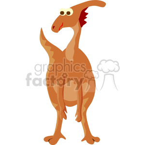 The clipart image depicts a stylized representation of a dinosaur. The dinosaur stands upright on two legs and appears to have a playful or cartoonish design. It is colored in different shades of brown with a red crest on its head.
