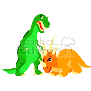 Green T-Rex Confronting Orange Triceratops - Dinosaur Battle