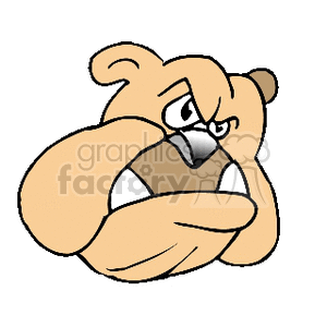 The clipart image features a cartoon of a bulldog. The dog has a grumpy or displeased expression and appears to be sitting with its paws crossed in front of it. The style is simple and indicative of a typical clipart illustration with limited detailing and flat colors.