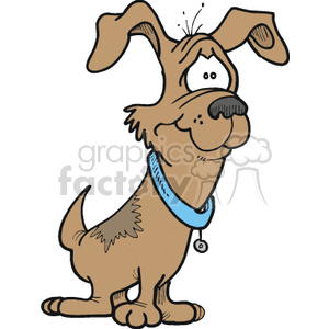 The clipart image depicts a cartoon dog that appears surprised or shocked. The dog has a blue collar with a tag and is brown in color, with exaggerated facial expressions indicating its startled state.