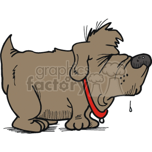 The clipart image depicts a cartoon dog that appears to be a large, overweight, and shaggy canine, with prominent jowls and a droplet of drool falling from its mouth. The dog is wearing a red collar and has a somewhat content or indifferent facial expression.