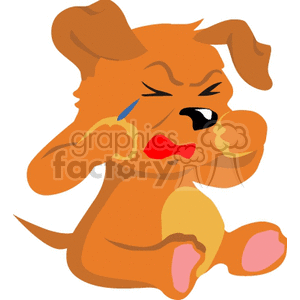 The clipart image features a stylized cartoon of a brown puppy with tears coming from its closed eyes. The puppy looks sad or upset as it appears to be crying. Its ears are drooping and it has a frowning mouth, enhancing the expression of being distressed.