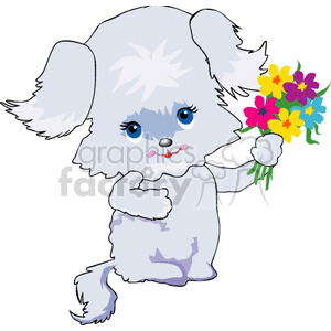 Cute Cartoon Dog Holding Flowers