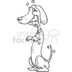   The clipart image shows a cartoon dog. The dog has a large nose, a big open mouth with a visible tongue, and it appears to be happy or excited as indicated by the bubbly shapes near its head. It