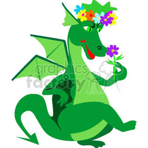 green dragon with colorful flowers