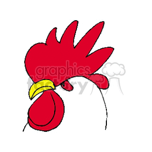 This clipart image depicts a stylized version of a rooster's head. Visible are the comb, which is the red crest on the top of the head, and the wattle, the red hanging feature below the beak. It's a simple representation focusing on those distinct features of a rooster.