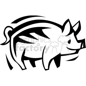 This is a black and white clipart image of a pig, often associated with farm animals. 
