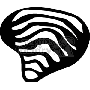 The image is a simple black and white line drawing of a sea shell. It depicts the shell's ridges and opening characteristic of marine gastropod mollusks or bivalves.