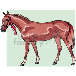 The clipart image features a horse standing sideways with a ribbon on its mane and tail.
