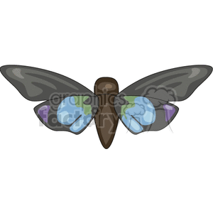 A colorful moth clipart image featuring detailed wings with shades of blue, green, purple, and black.