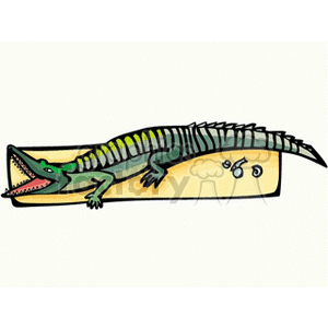 The clipart image shows a cartoon-style illustration of a crocodile or alligator lying down with its mouth open.