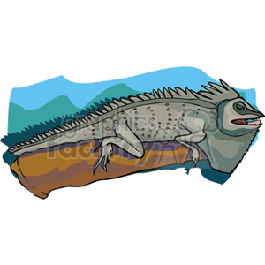 The clipart image features a stylized depiction of an iguana. The iguana is illustrated in a side view, showing its distinctive spiny back, a long tail, and what appears to be a row of scale-like textures covering its body.