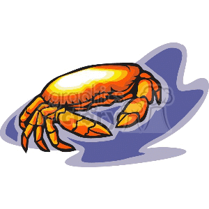 The clipart image depicts a colorful, stylized cartoon of a crab. The crab appears to have a vibrant shell with yellow and orange hues, and it's set against a simple blue water-like background that gives the impression the crab is in its aquatic habitat.