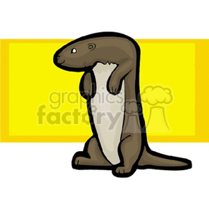 A clipart image of a standing otter with a yellow rectangular background.