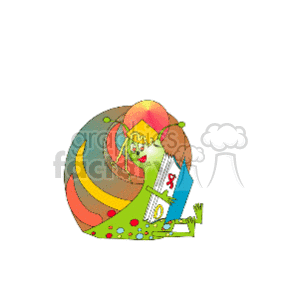   This is a playful and colorful clipart illustration of a snail. The snail