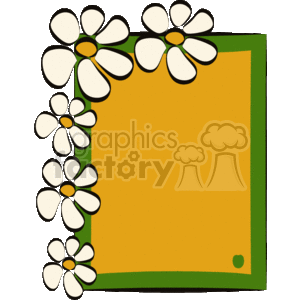   The clipart image displays a decorative frame or border consisting of a green outer edge with a series of stylized white daisy-like flowers along the top left corner and bottom left side. Each flower has a yellow center and six white petals. The main background within the frame is a solid tan or light brown color, and there