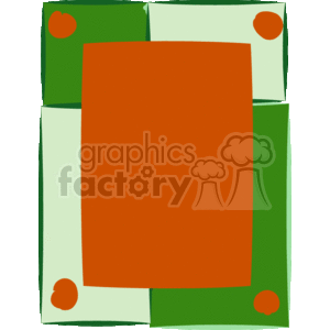 The clipart image displays a stylized frame or border with a central rectangular area in orange. The frame itself is comprised of multiple overlapping green rectangles with rounded edges, and each green rectangle has small orange circles near its corners. The design gives off a playful and creative vibe, commonly seen in materials aimed at children or for informal events and announcements.