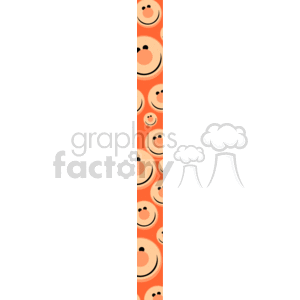 This clipart image is a vertical border that is decorated with smiley faces. The background is orange, and each smiley face has simple black curved lines representing the smiling mouth and two black dots for eyes. The faces are repeated in a pattern along the length of the borders.