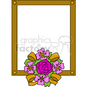   The clipart image displays a decorative frame with a floral motif at the bottom. The frame is primarily rectangular with solid borders and has corner accents that resemble rivets or screws. At the center of the bottom border, there