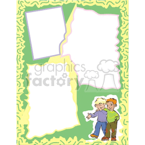 Border of two boys walking arm in arm in green and yellow