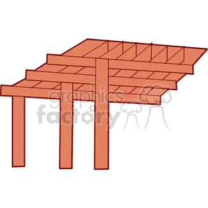 A simple cartoon-style illustration of a wooden pergola with a slatted roof supported by four vertical beams.