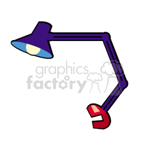 Clipart image of a purple desk lamp with a flexible arm and a utility clamp base.