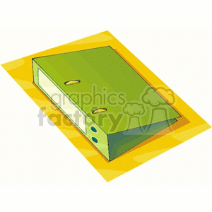 Illustration of a green ring binder folder on a yellow background.