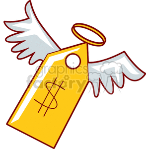 Clipart image of a price tag with wings and a halo, symbolizing a higher cost or premium pricing.