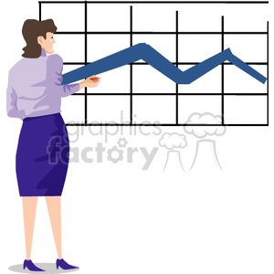 Illustration of a businesswoman analyzing a downward trending graph.