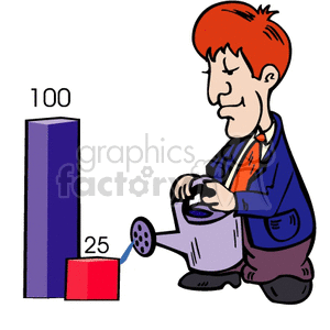 Cartoon Character Watering a Bar Graph