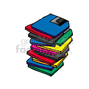 A stack of colorful floppy disks in a clipart style.