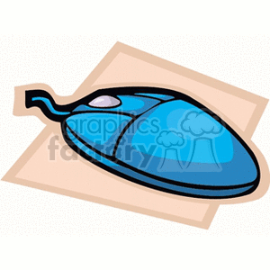 A stylized blue computer mouse clipart with a beige background.