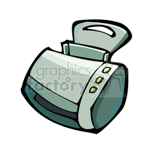 Clipart image of a green printer with buttons and a handle.